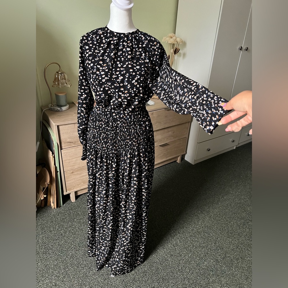 Smock High Waist Maxi Skirt Long Sleeve Blouse Modest Matching Coord Set Sz L
